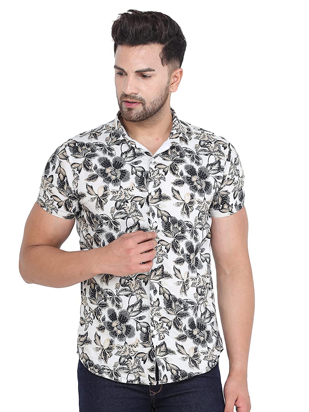

COLVYNHARRIS JEANS Men Floral Printed Slim Fit Casual Shirt, White