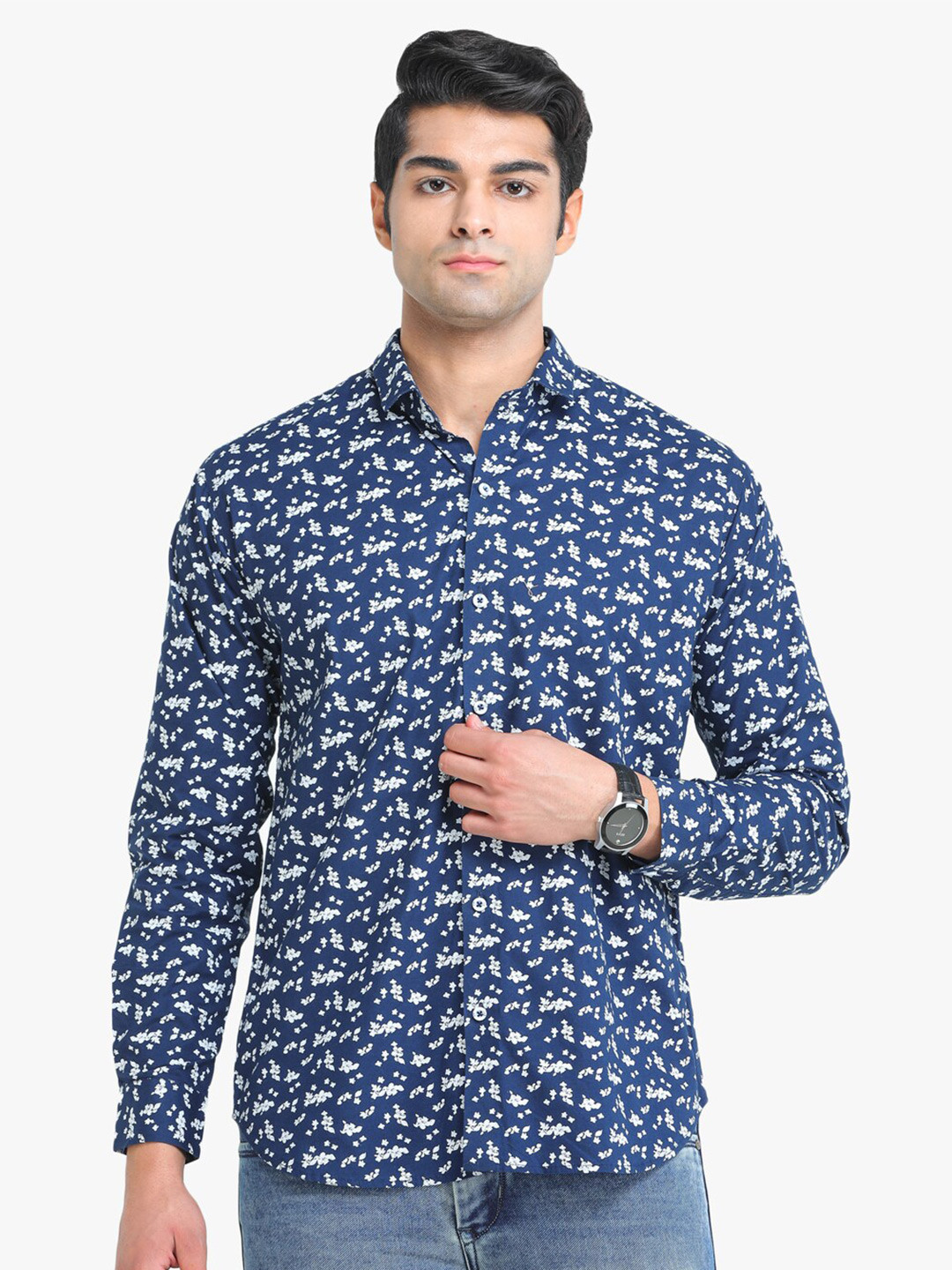 

COLVYNHARRIS JEANS Men Floral Printed Cotton Slim Fit Casual Shirt, Navy blue