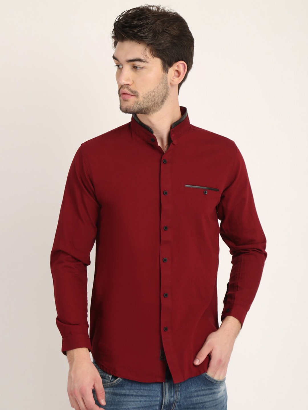 

COLVYNHARRIS JEANS Men Solid Cotton Slim Fit Casual Shirt, Maroon