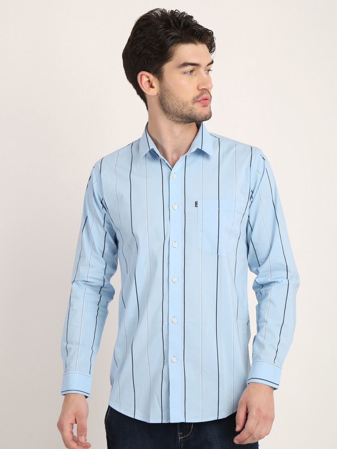 

COLVYNHARRIS JEANS Men Slim Fit Striped Cotton Casual Shirt, Blue
