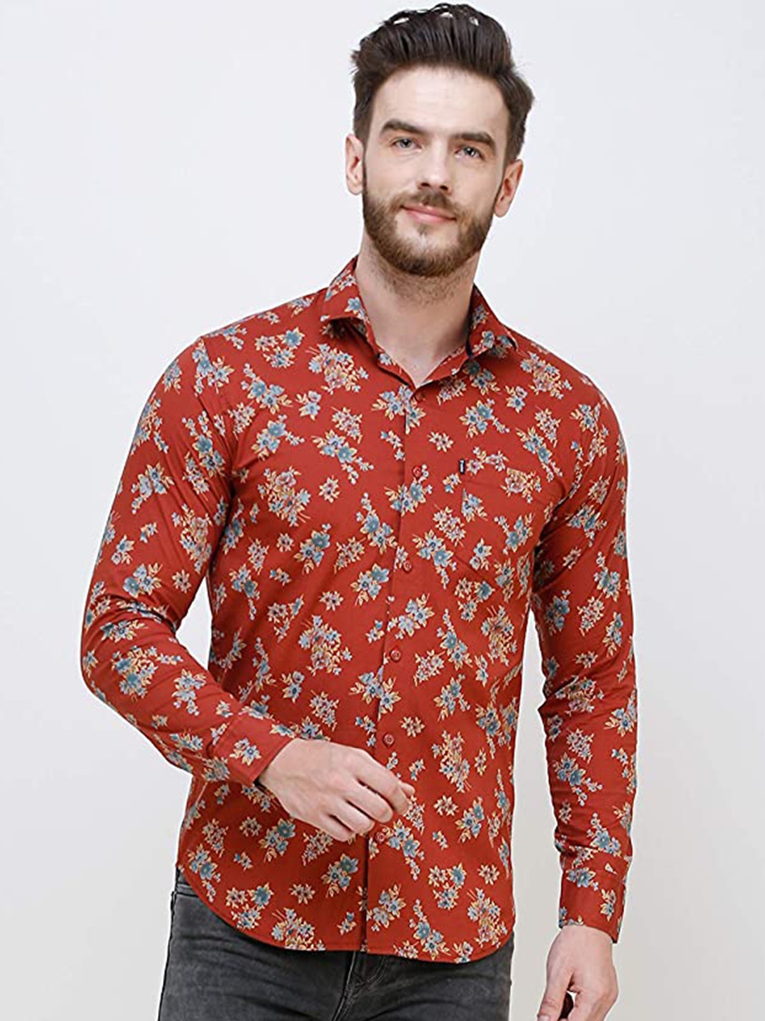 

COLVYNHARRIS JEANS Men Slim Fit Floral Printed Cotton Casual Shirt, Red