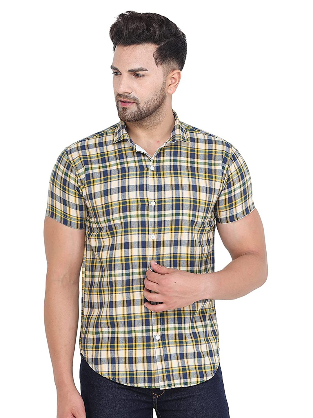 

COLVYNHARRIS JEANS Men Slim Fit Tartan Checks Checked Casual Shirt, Yellow