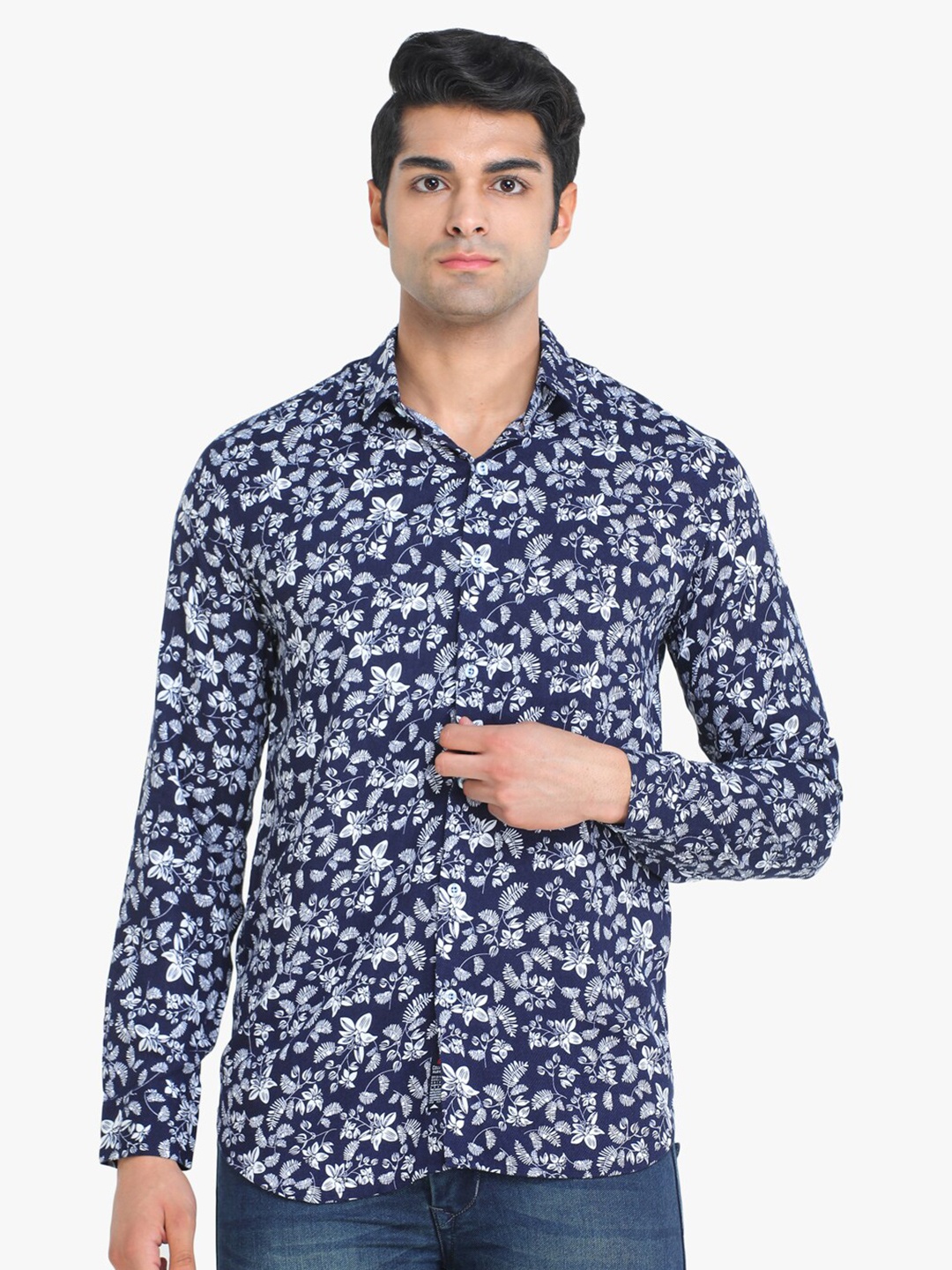 

COLVYNHARRIS JEANS Men Slim Fit Printed Cotton Casual Shirt, Navy blue