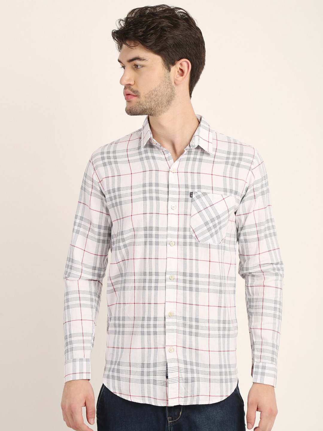 

COLVYNHARRIS JEANS Men Slim Fit Tartan Checks Checked Casual Shirt, White