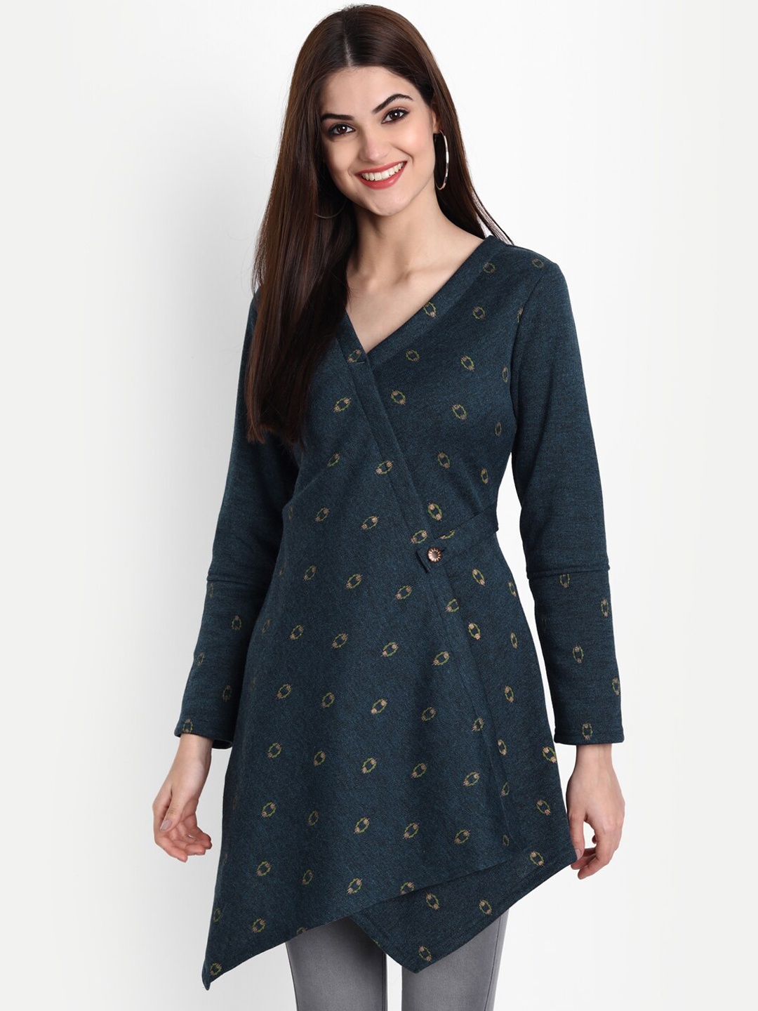 

SUTI Women Wool Geometric Printed Kurta, Blue