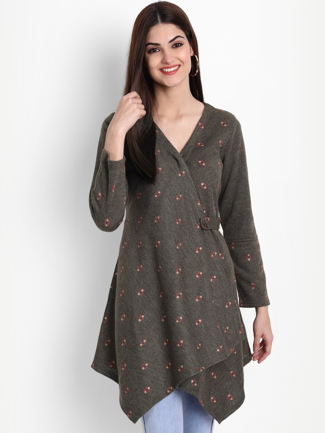 

SUTI Women Wool Geometric Printed Kurta, Brown
