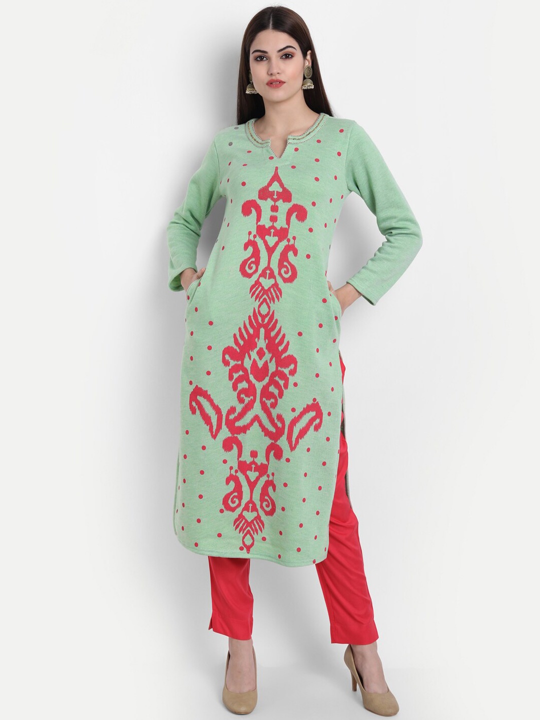 

SUTI Floral Printed Round Neck Straight Kurta, Green