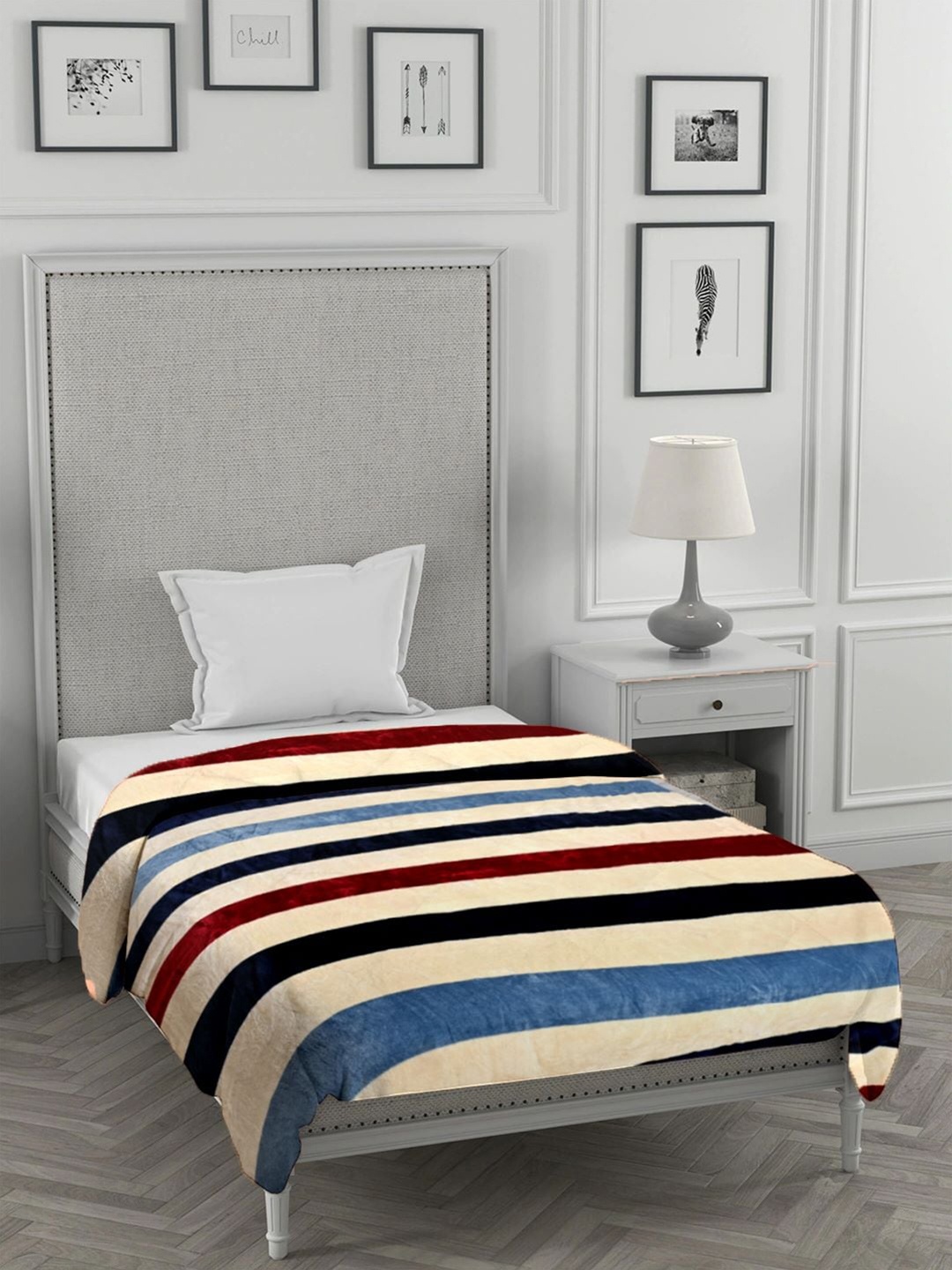 

Cortina Striped AC Room 150 GSM Single Bed Blanket, Beige