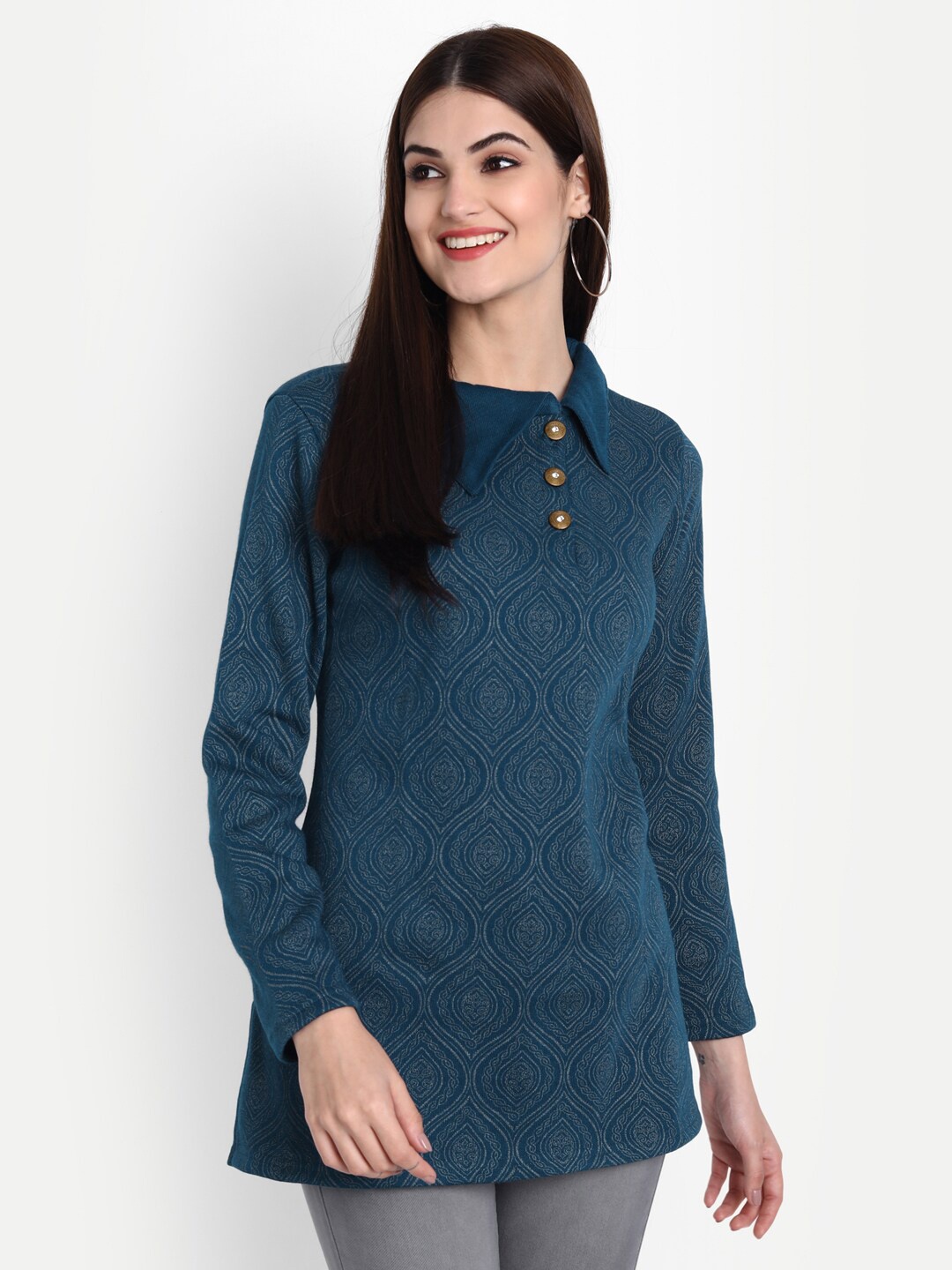 

SUTI Ethnic Motifs Woolen Printed Top, Blue