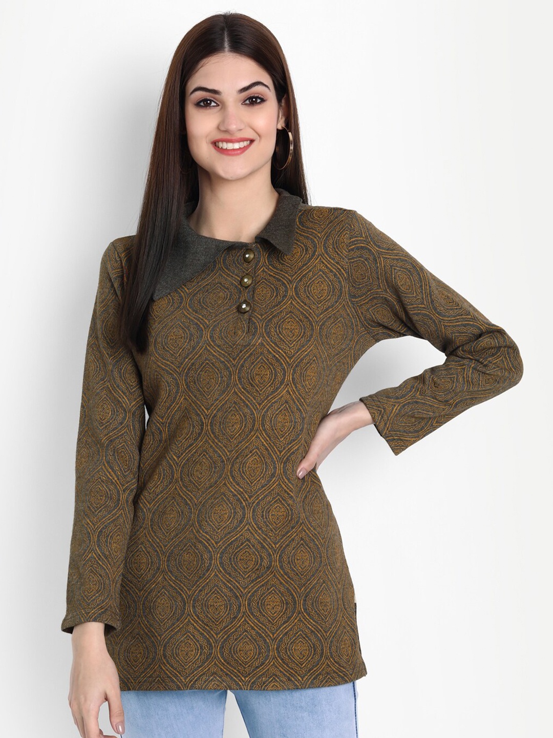 

SUTI Print Wool Top, Mustard