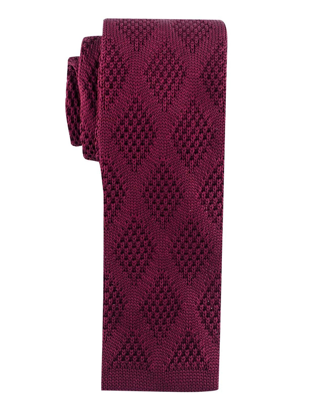 

The Tie Hub Men Woven Design Wool Broad Tie, Burgundy