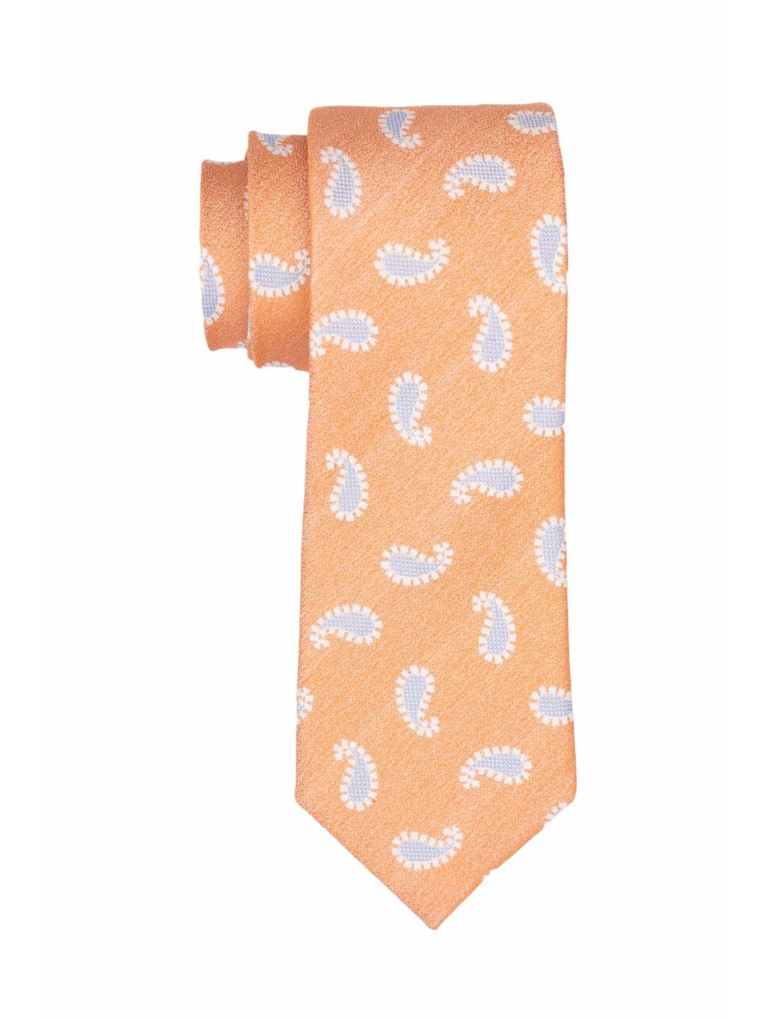 

The Tie Hub Men Woven Design Silk Broad Tie, Orange