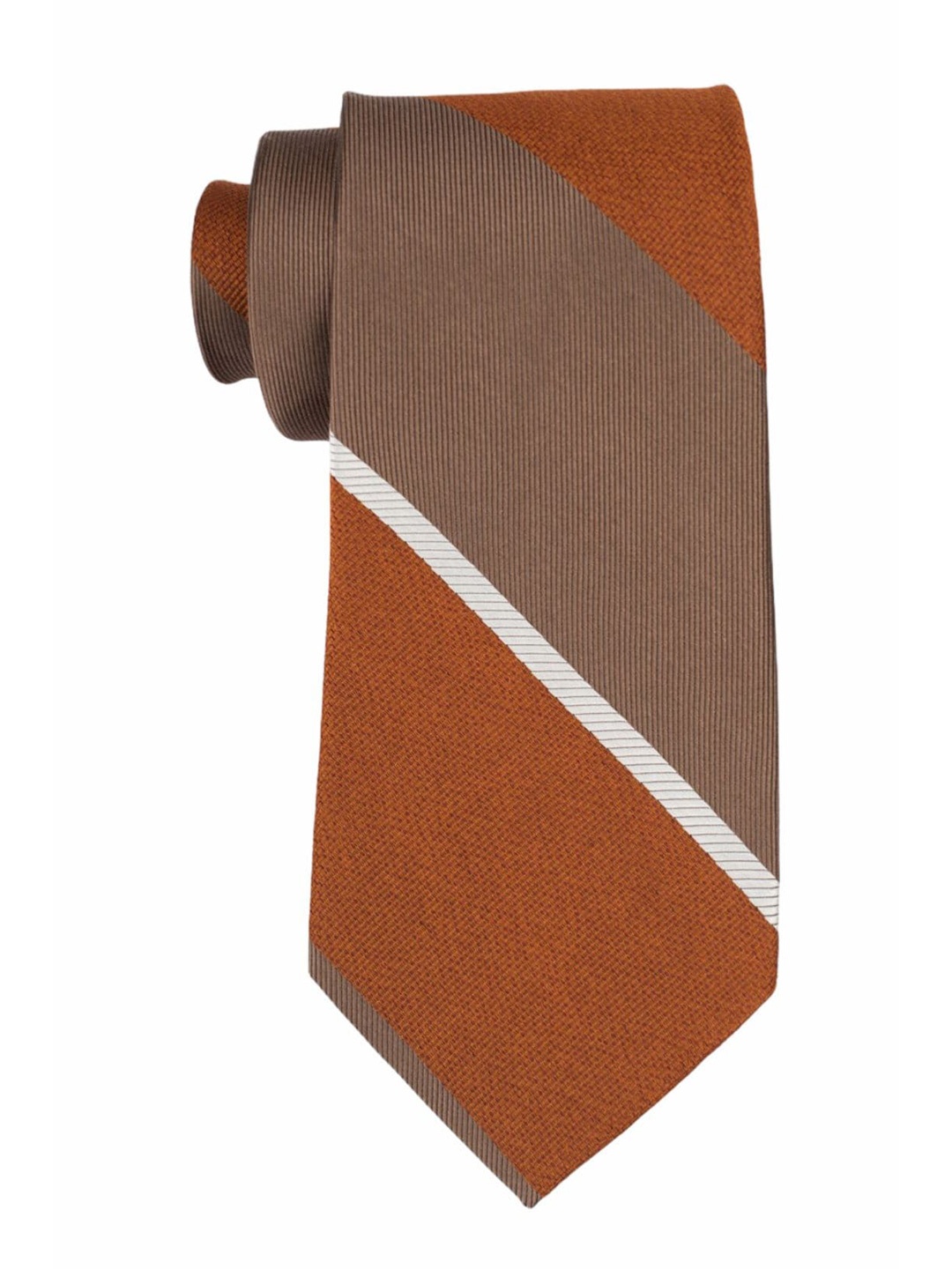 

The Tie Hub Men Striped Pure Silk Broad Tie, Rust