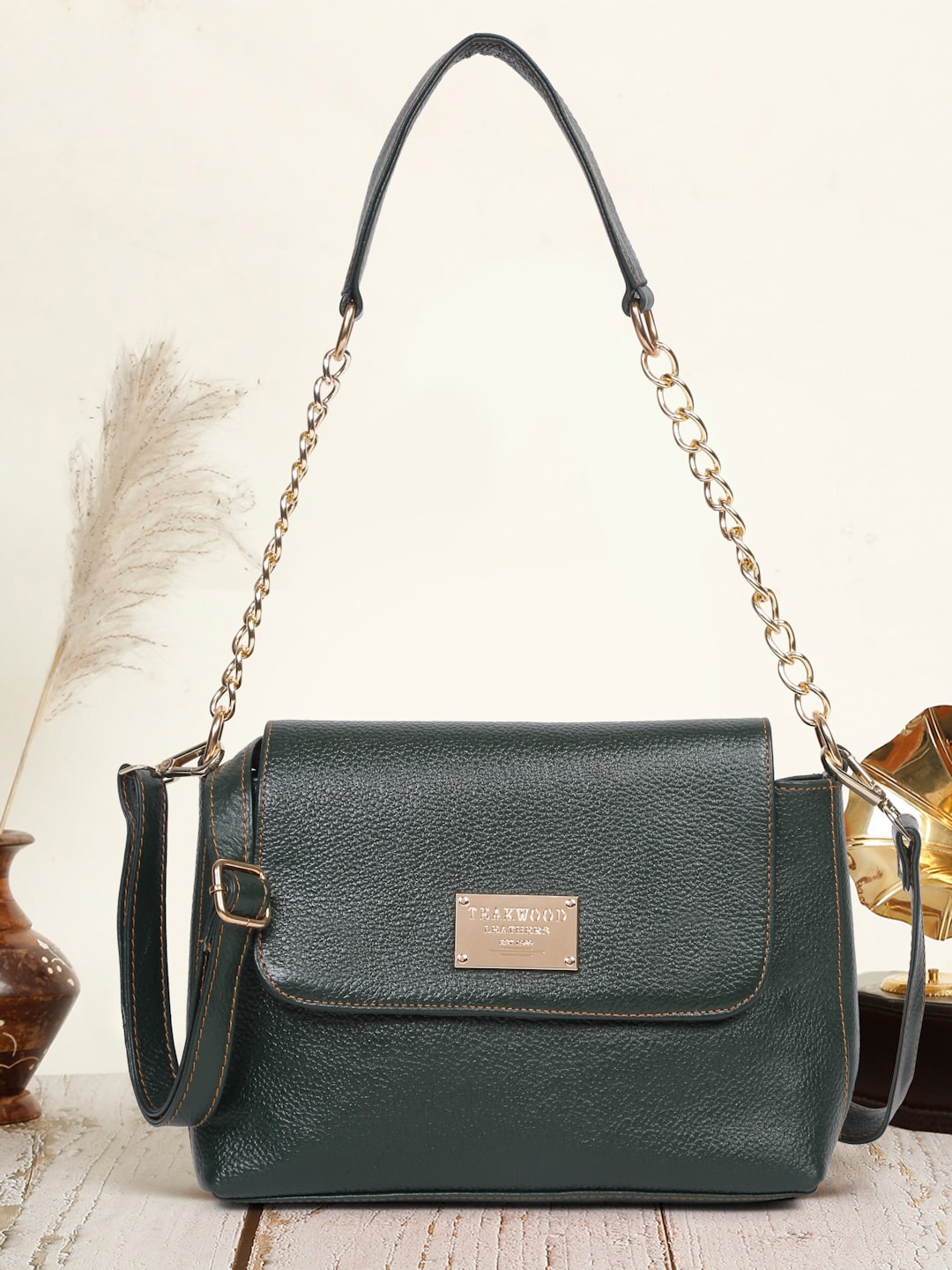 

Teakwood Leathers Leather Structured Handheld Bag, Green