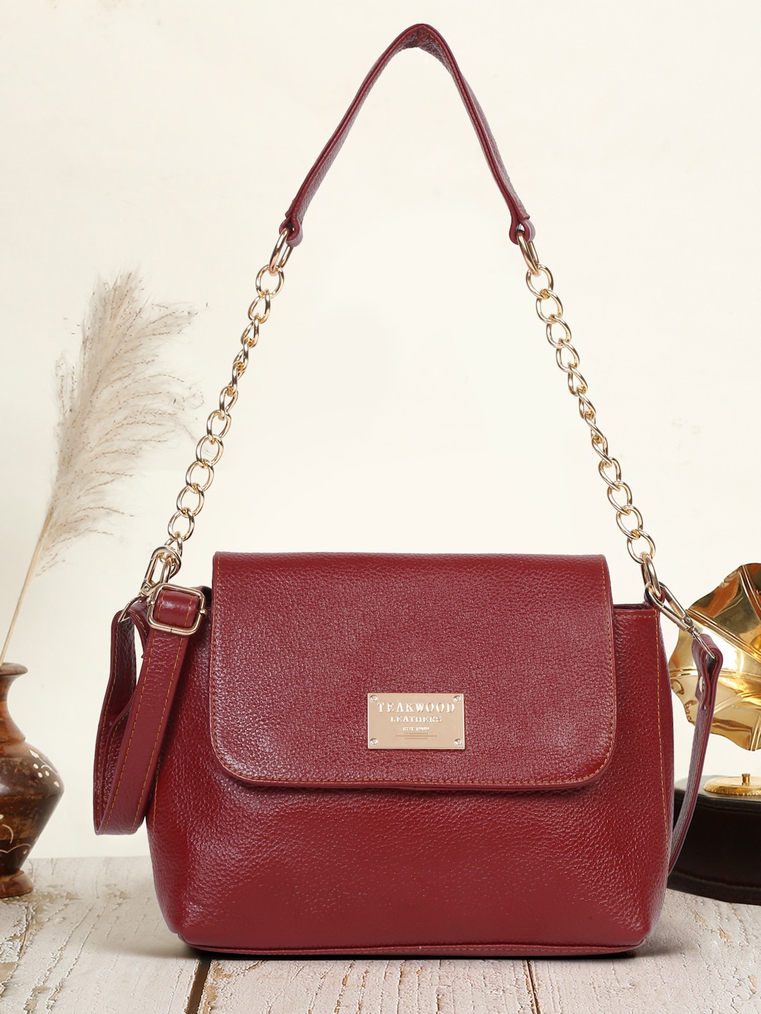 

Teakwood Leathers Leather Structured Shoulder Bag, Maroon