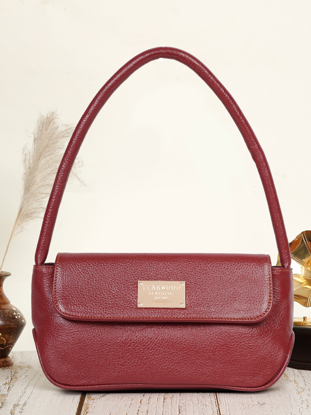 

Teakwood Leathers Leather Structured Handheld Bag, Maroon