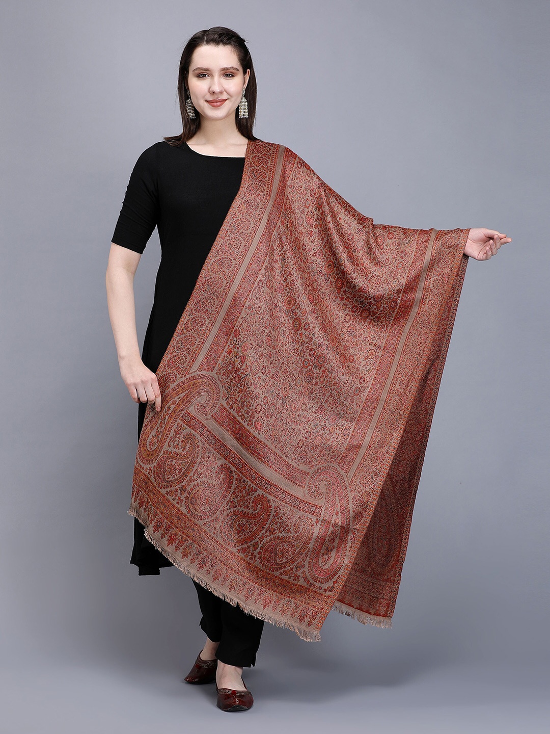 

Zamour Women Woven Design Acrylic Stole, Brown