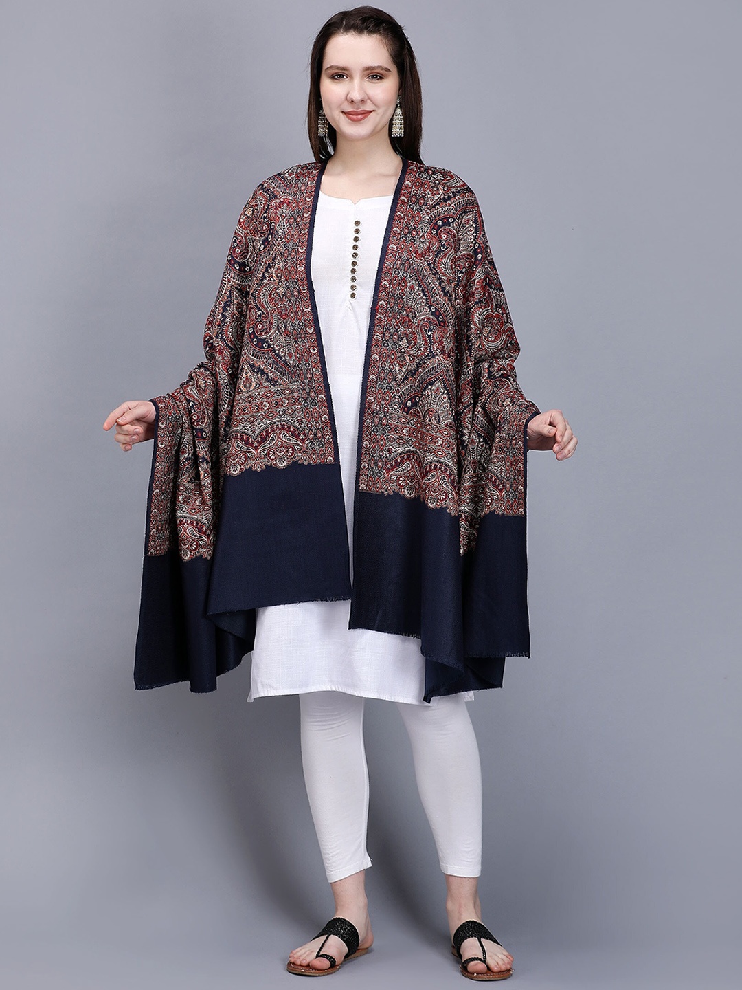 

Zamour Women Woven Design Acrylic Shawl, Blue