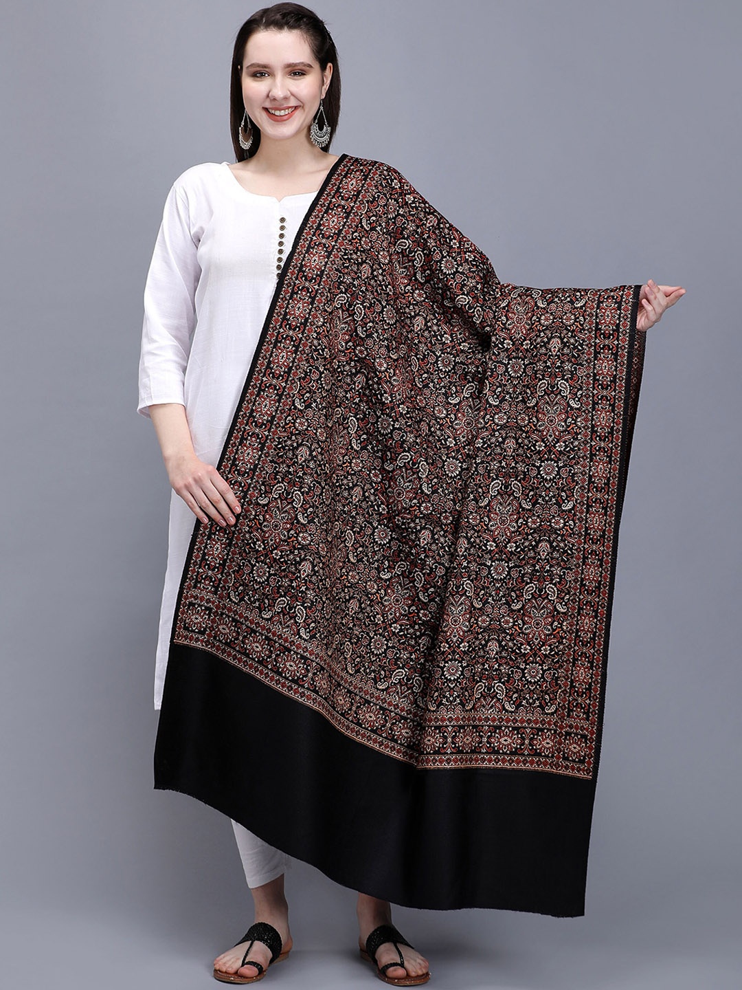 

Zamour Women Woven Design Acrylic Shawl, Black