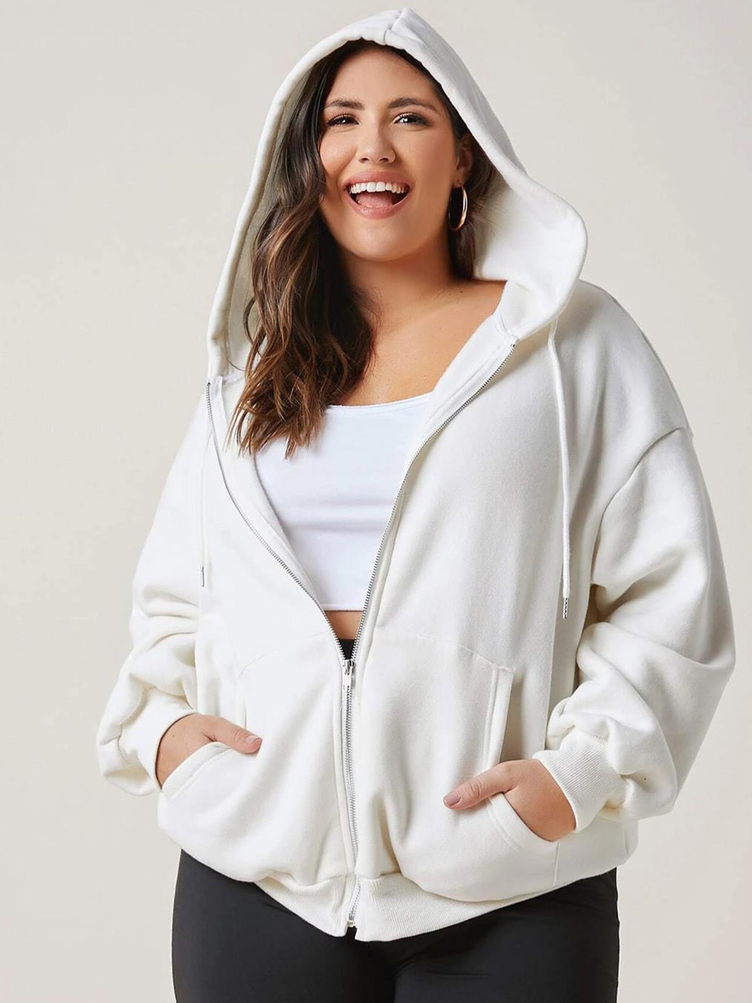 

Kotty Hooded Front-Open Sweatshirt, White