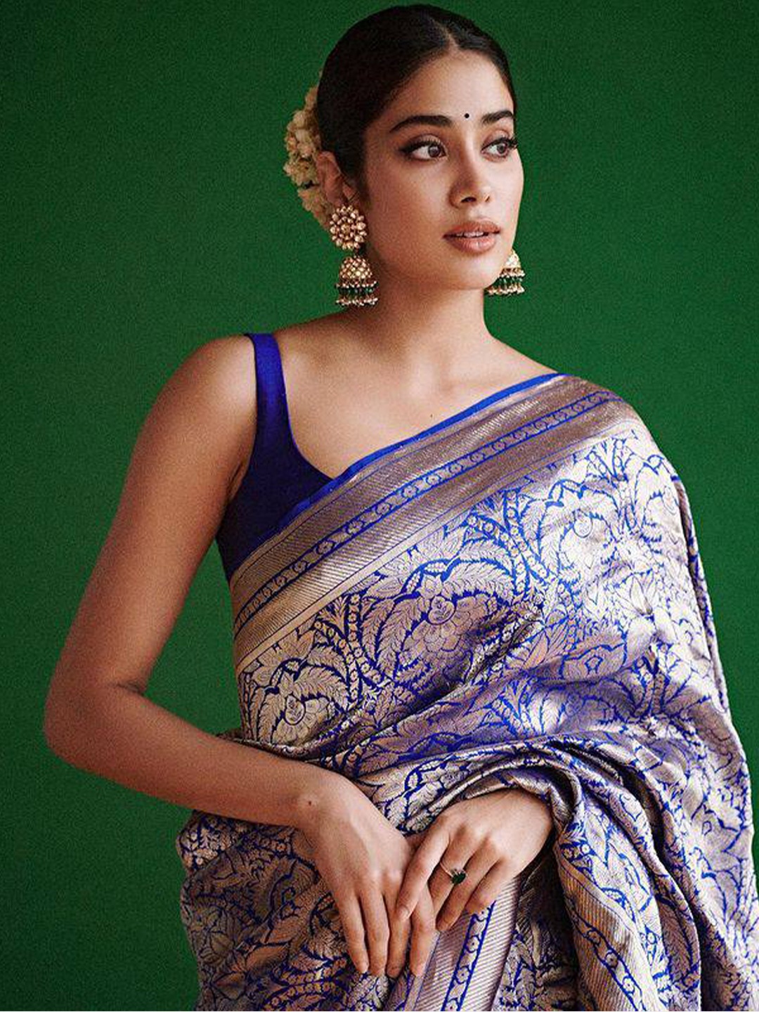 

TIEXA Ethnic Motifs Pure Silk Banarasi Saree, Blue