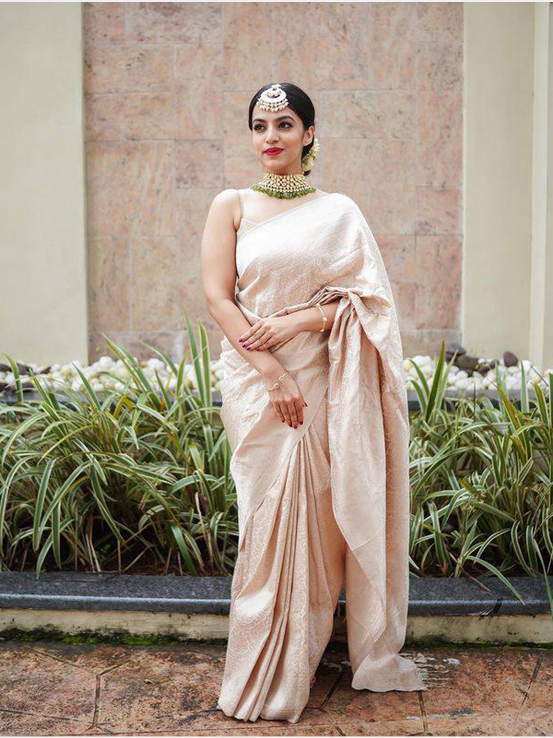 

TIEXA Ethnic Motifs Zari Pure Silk Banarasi Saree, Silver