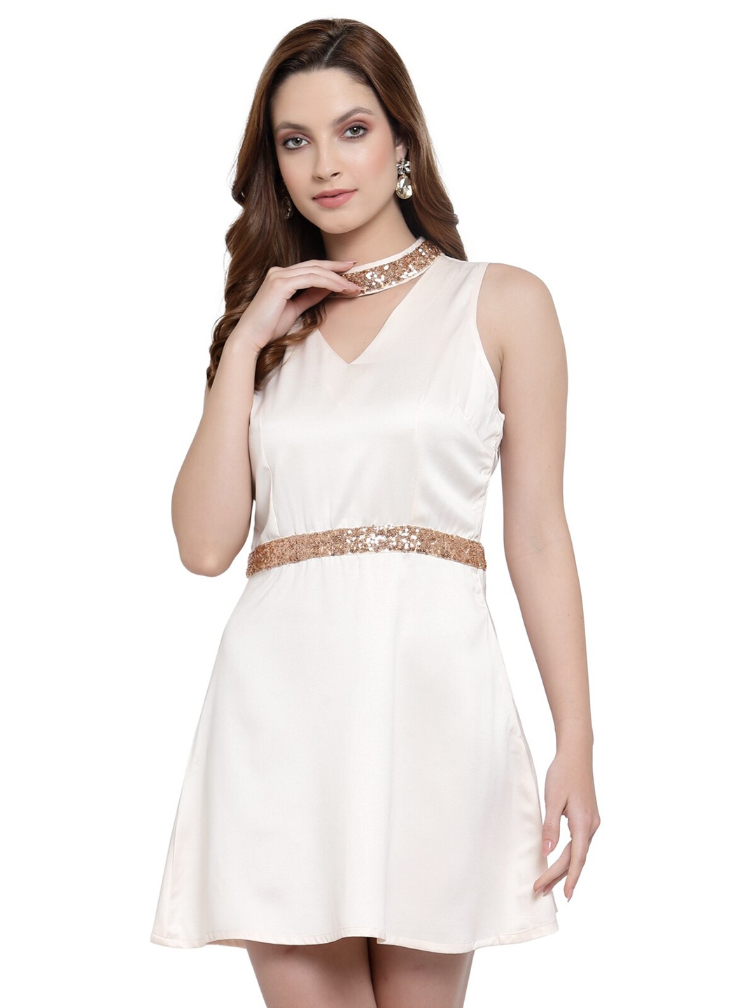 

NEUDIS Sequined detailed Fit & Flare Dress, Off white