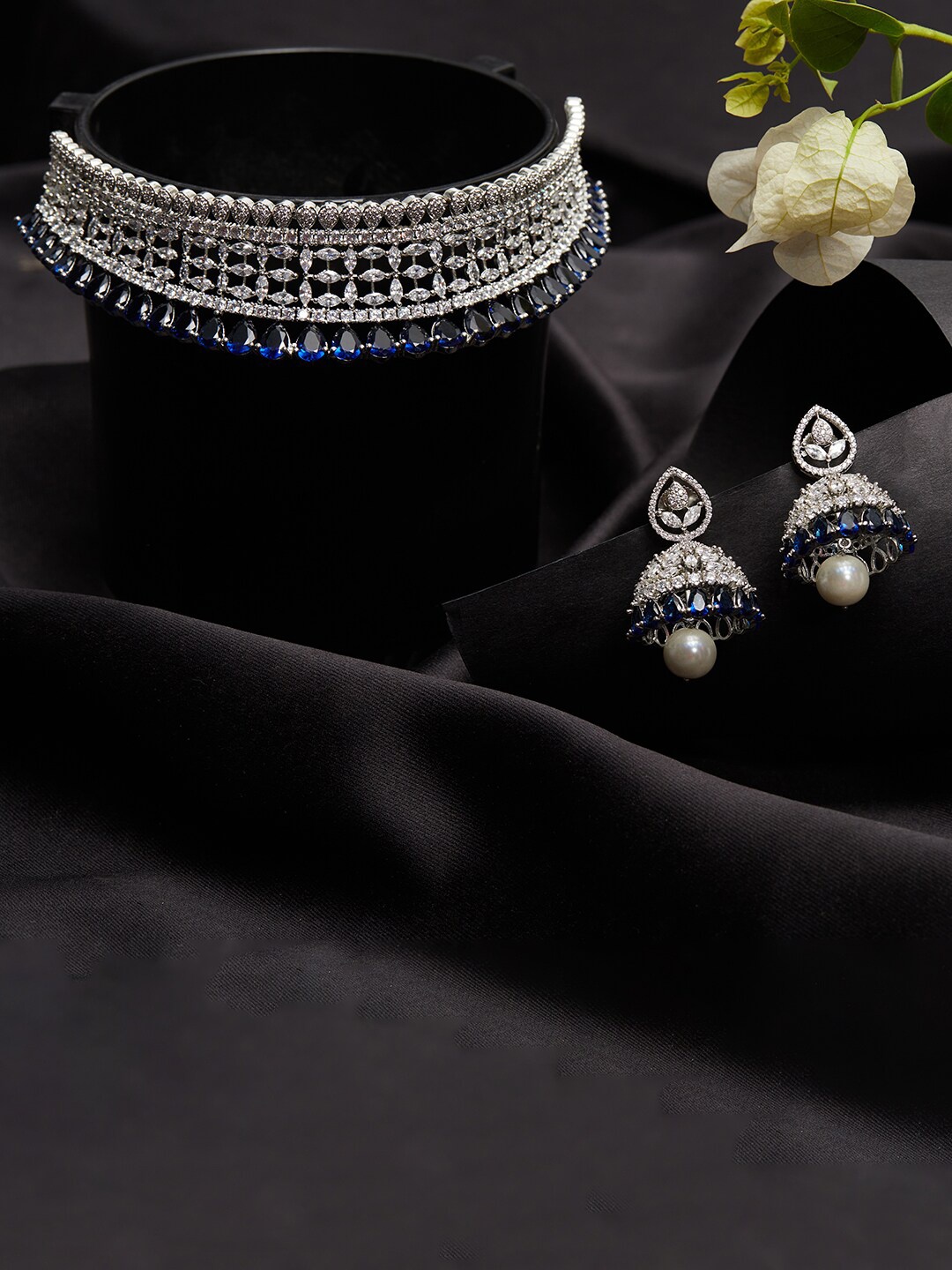 

Voylla Women Rhodium-Plated CZ Stone-Studded Jewellery Set, White