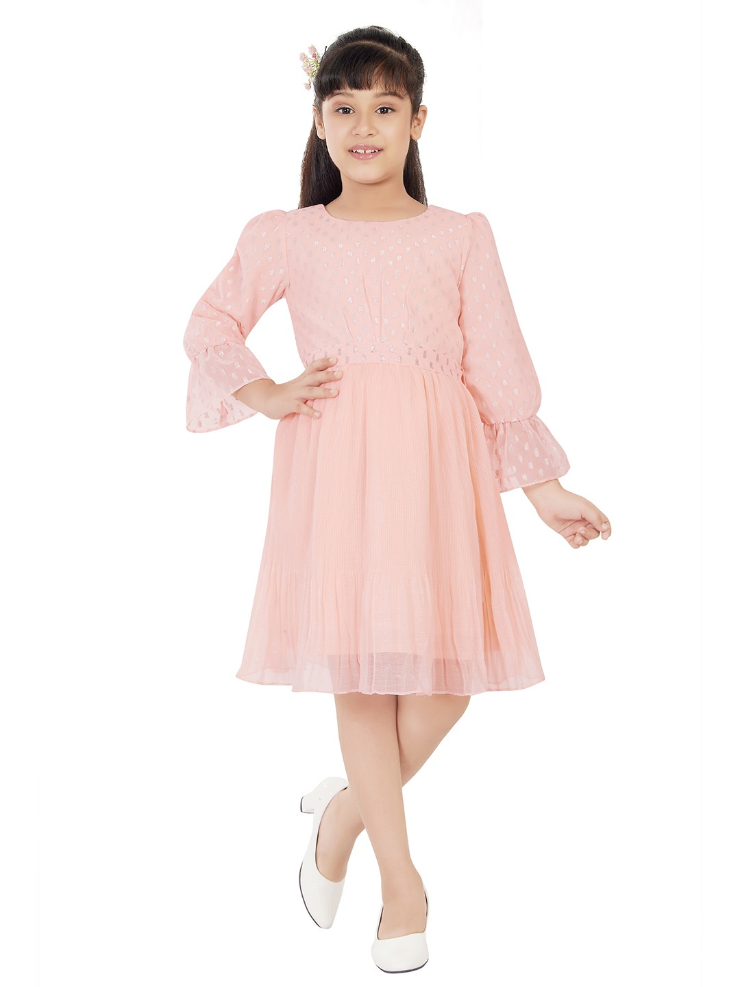 

Peppermint Round Neck Fit And Flare Dress, Peach