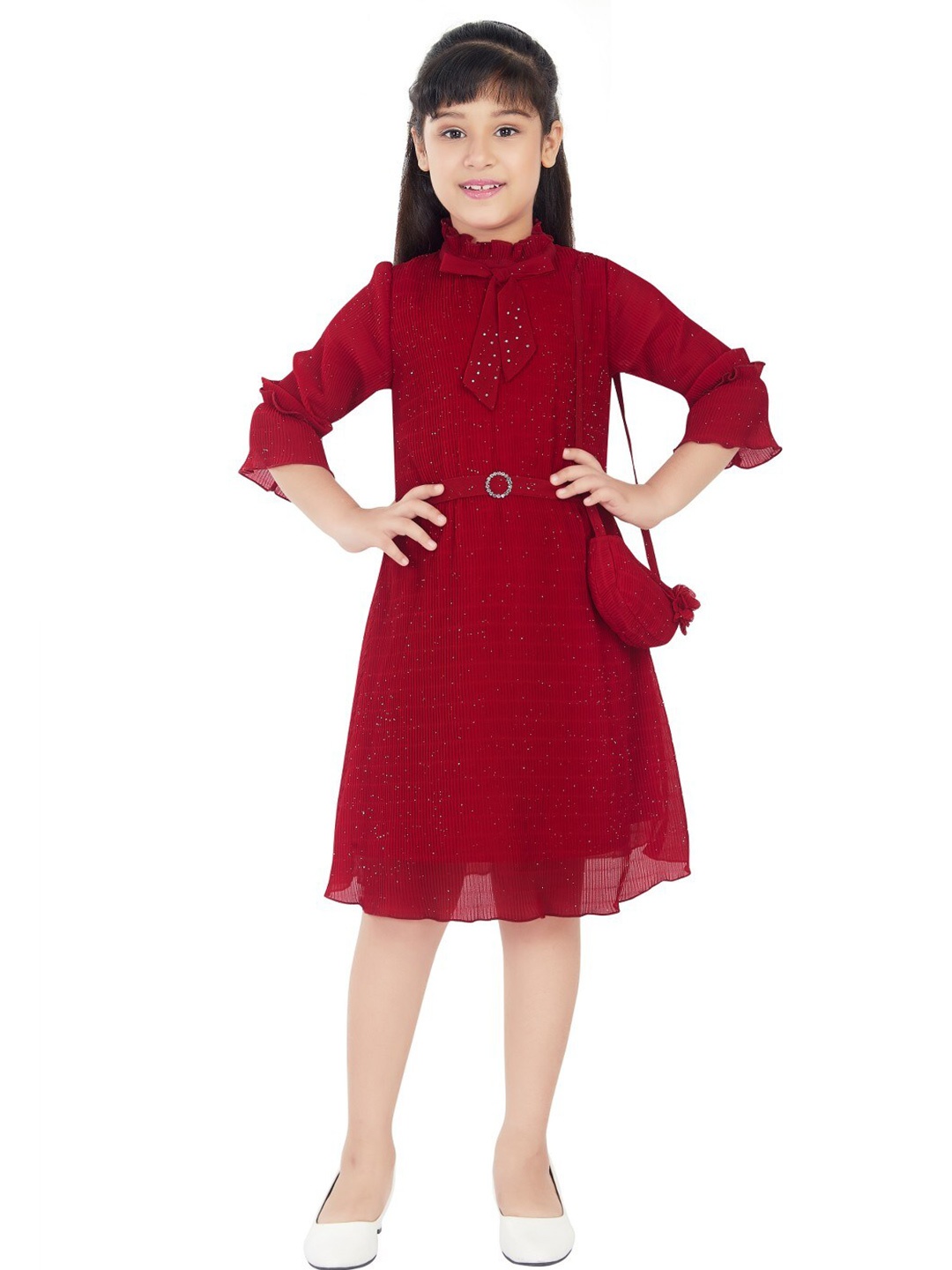 

Peppermint Mock Neck Fit And Flare Dress, Maroon