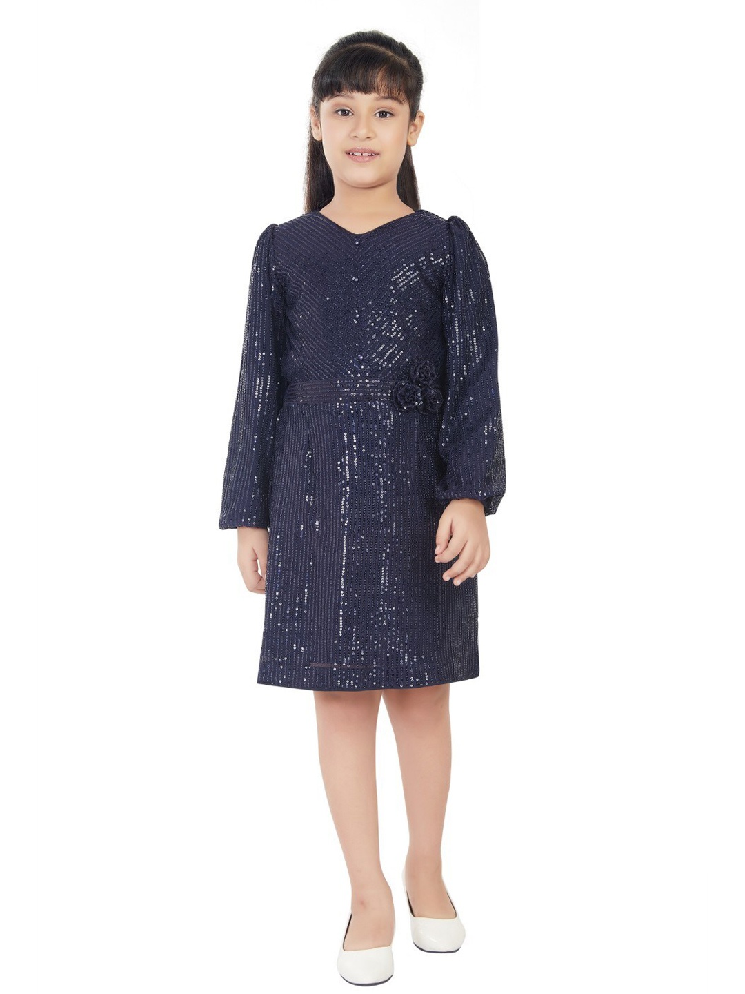 

Peppermint Navy Blue Net A-Line Dress