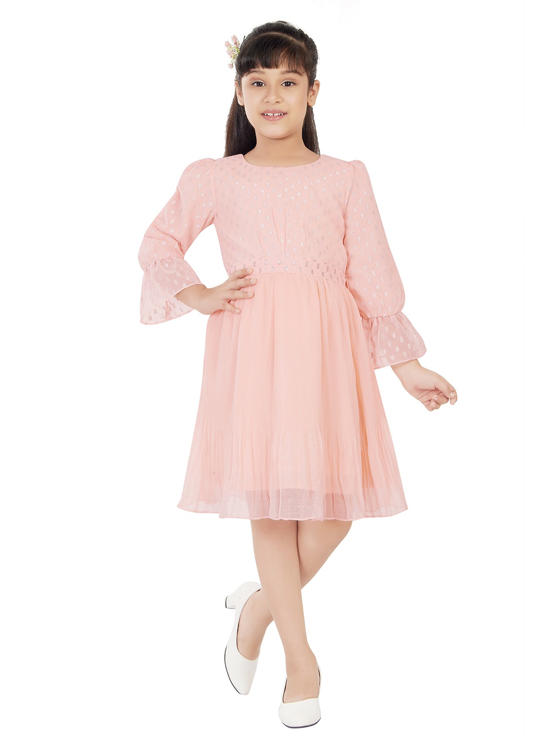

Peppermint Girls Round Neck Cotton Dress, Peach