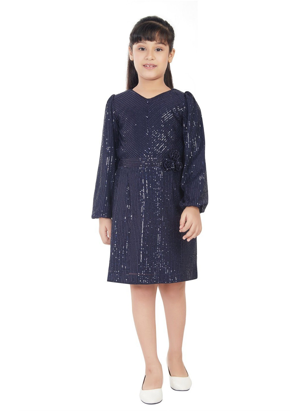 

Peppermint Girls V-Neck A-Line Dress, Navy blue