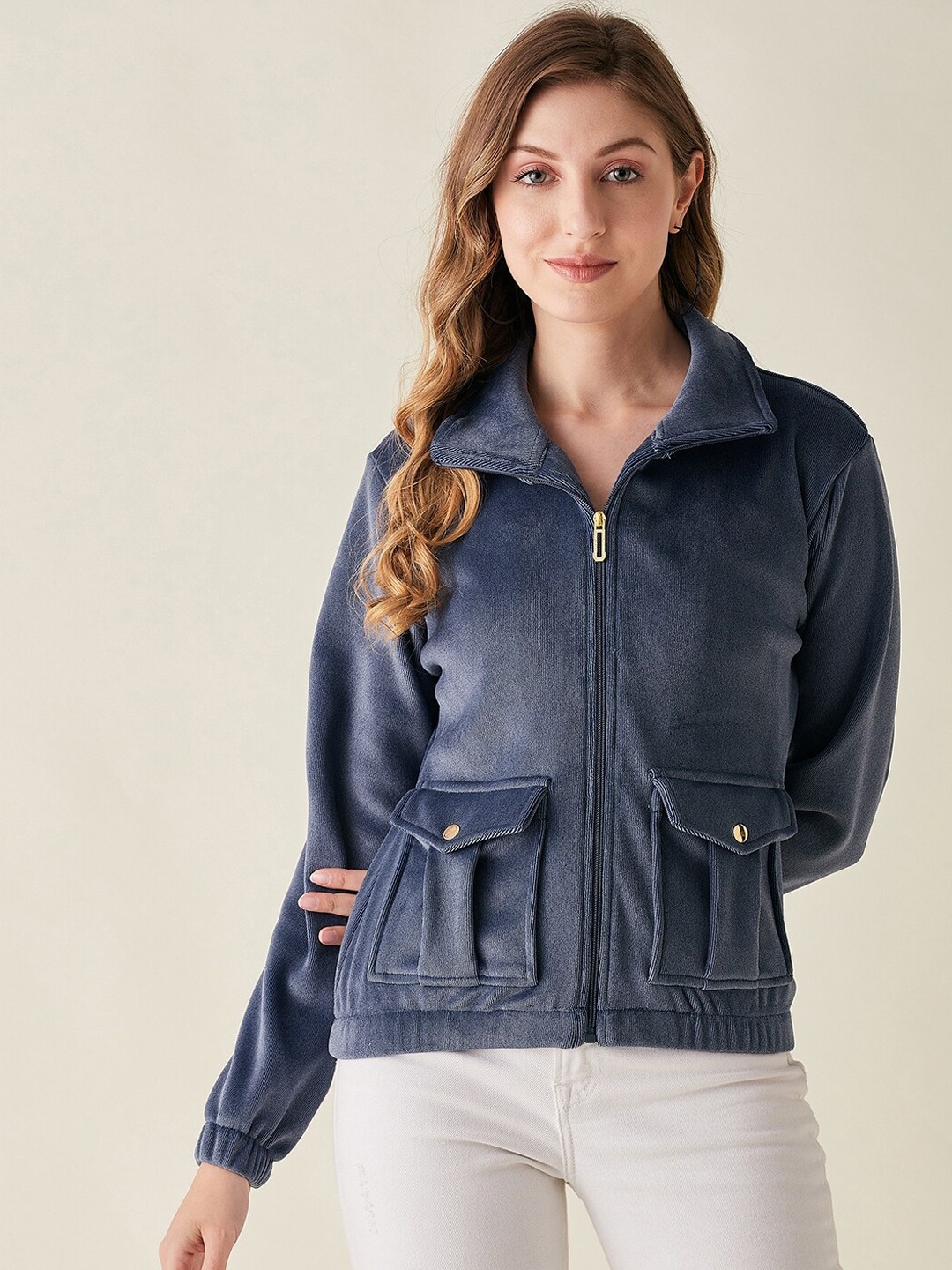 

Modeve Women Lightweight Bomber Jacket, Blue