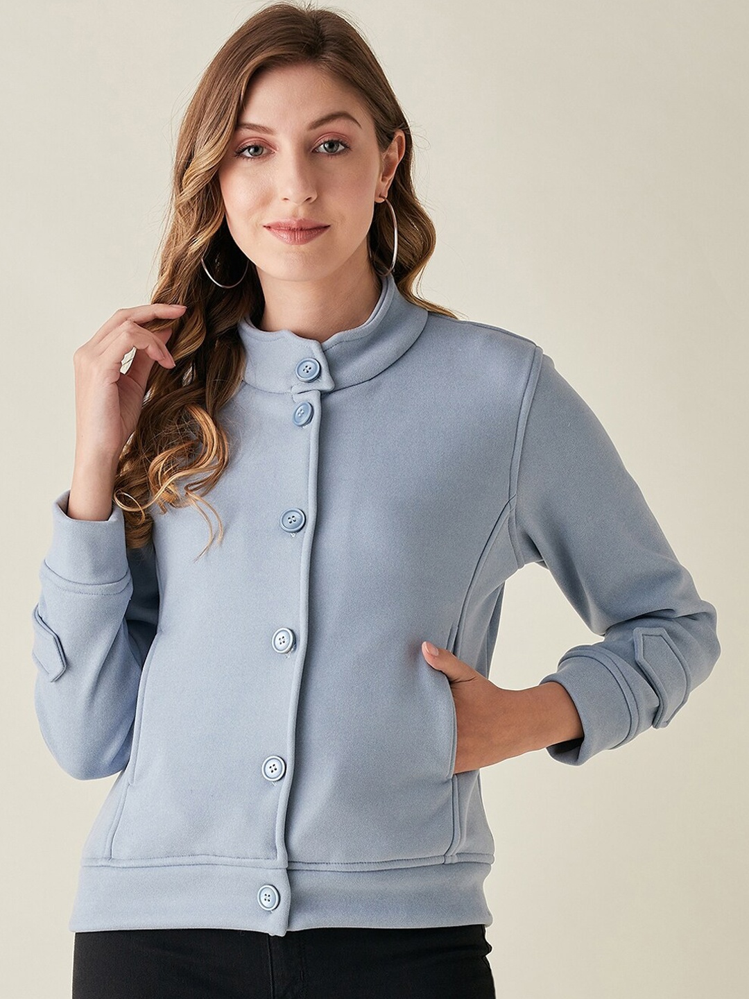 

Modeve Women Blue Lightweight Bomber Jacket