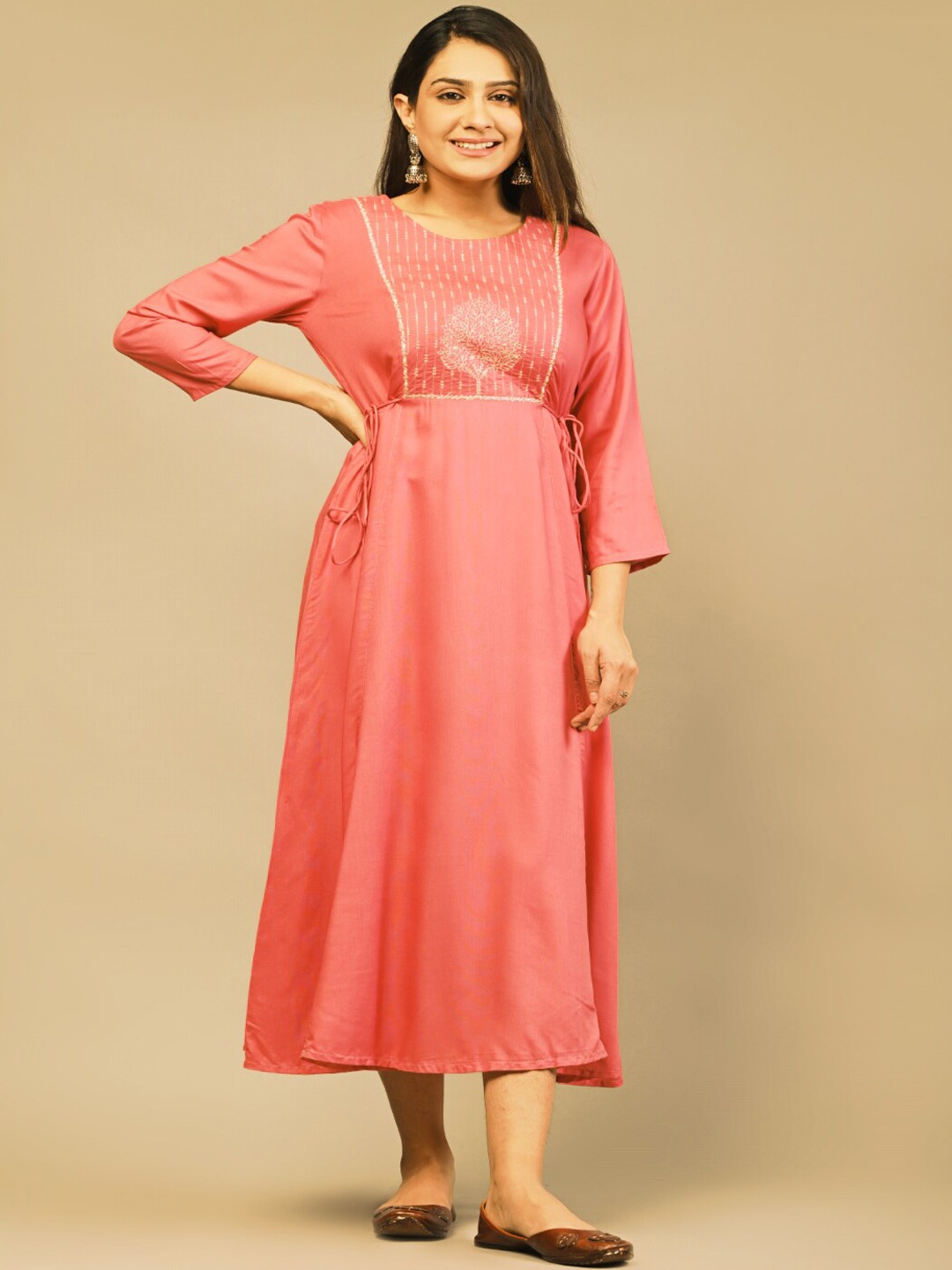 

Sangria Embroidered Maxi Ethnic Dress, Pink