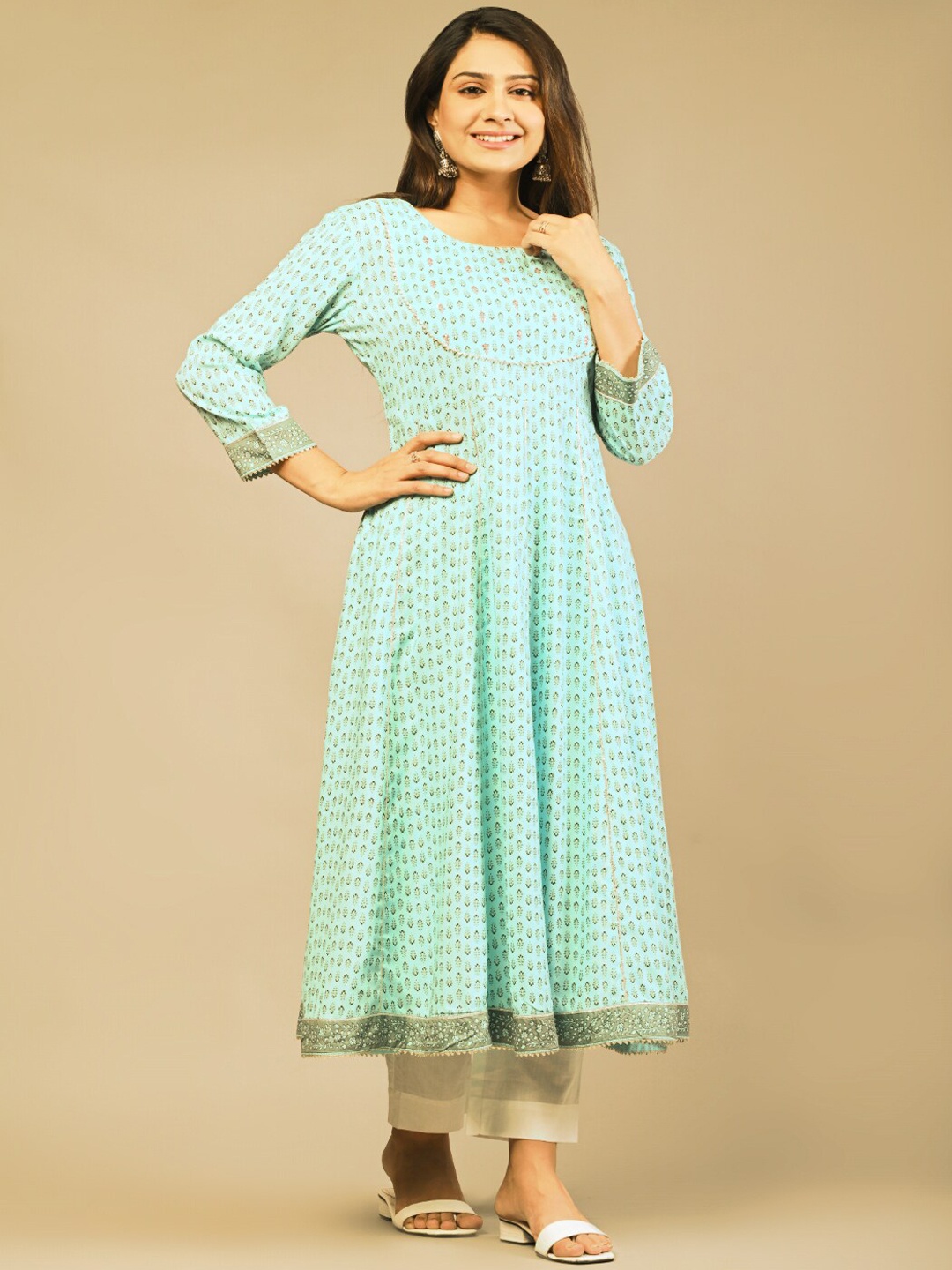 

Sangria Ethnic Motifs Printed Gotta Patti Anarkali Kurta, Blue