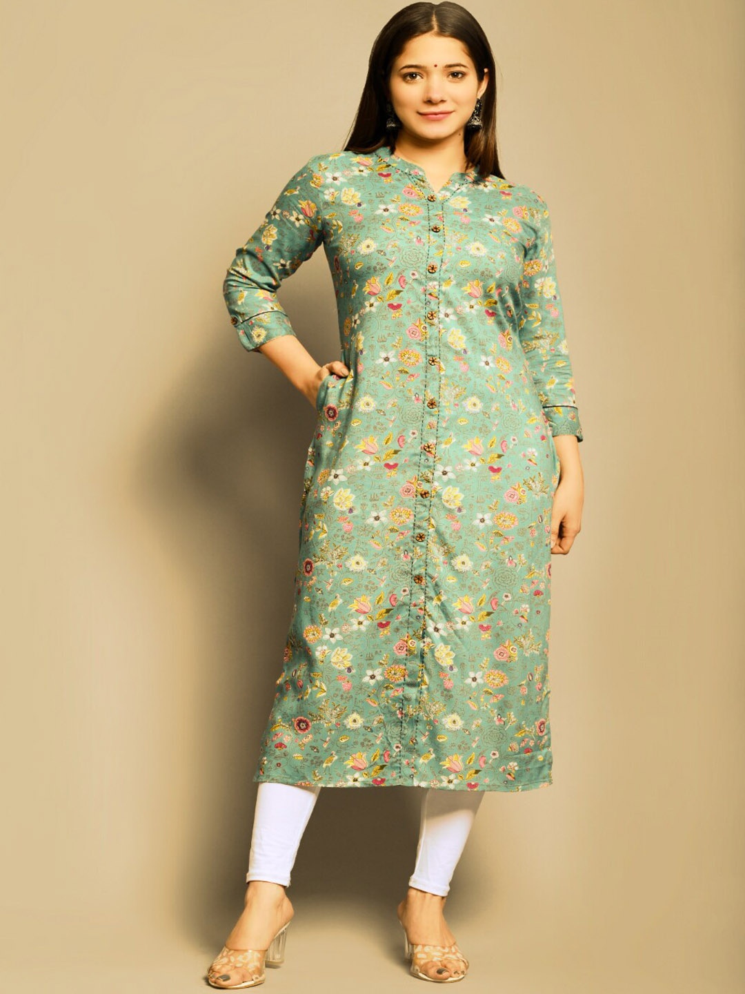 

Sangria Floral Printed Kurta, Green