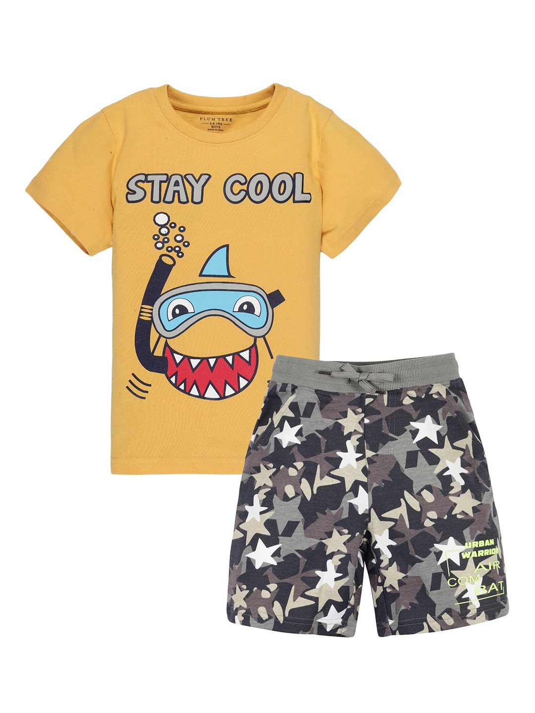 

PLUM TREE Boys Printed T-shirt with Shorts, Yellow