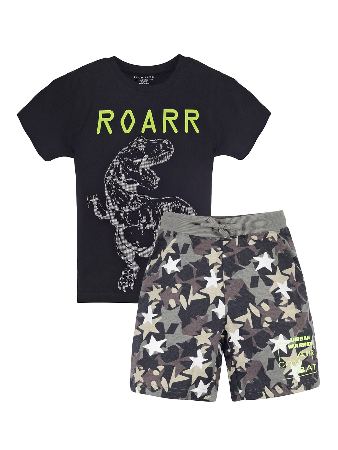 

PLUM TREE Boys Printed T-shirt with Shorts, Black