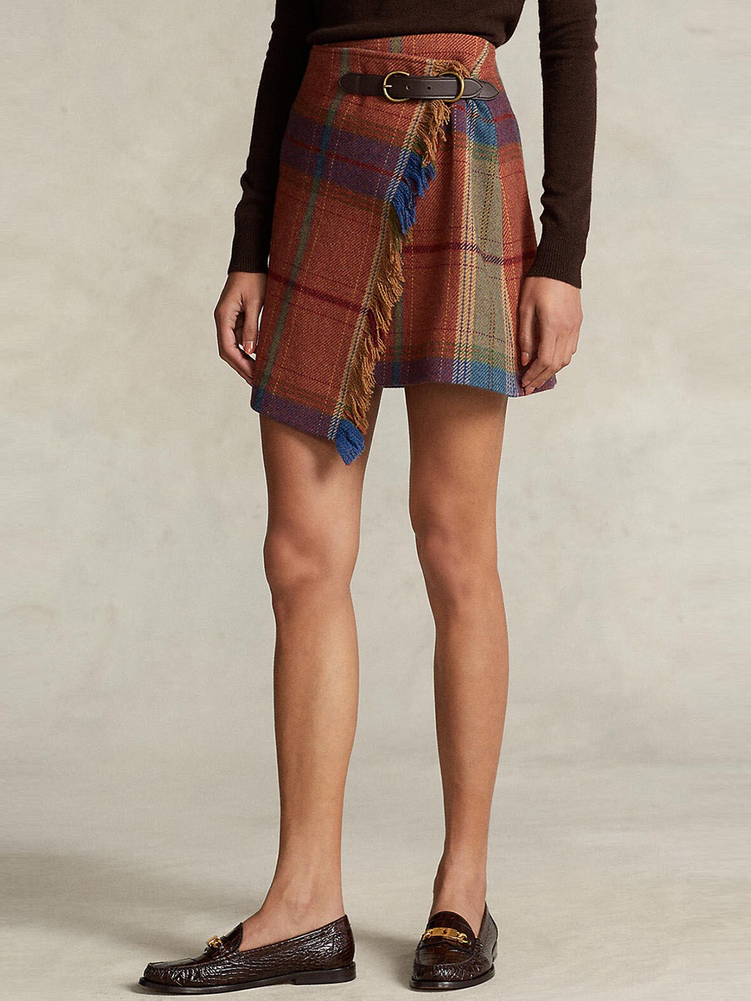 

Polo Ralph Lauren Checked Patterned Mini Wrap Skirts, Brown