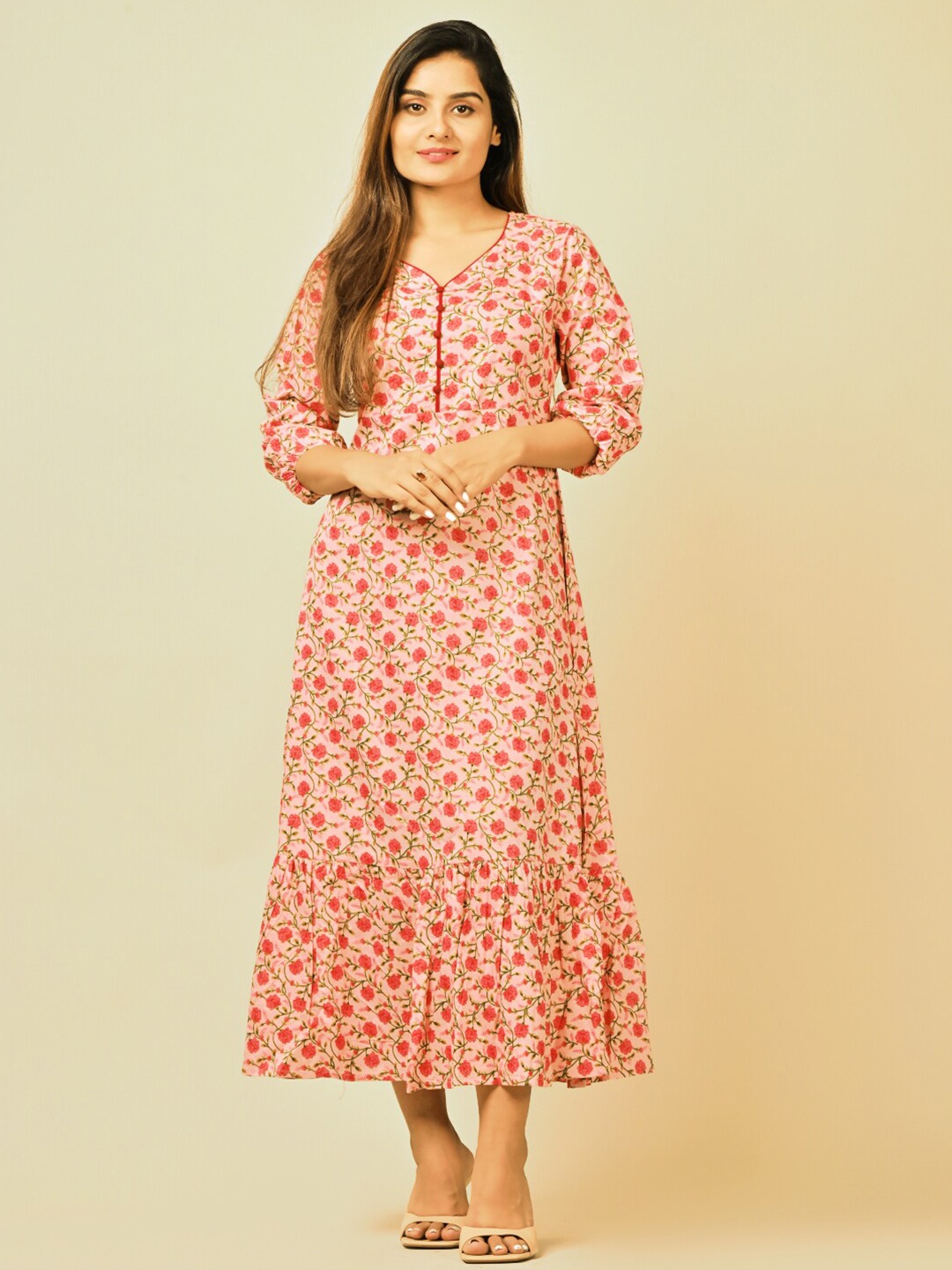 

Sangria Floral Printed Midi Dress, Pink