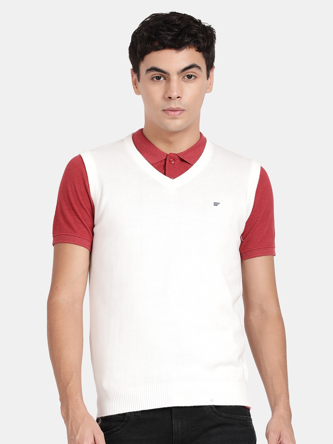

t-base Men Cotton Sweater Vest, White
