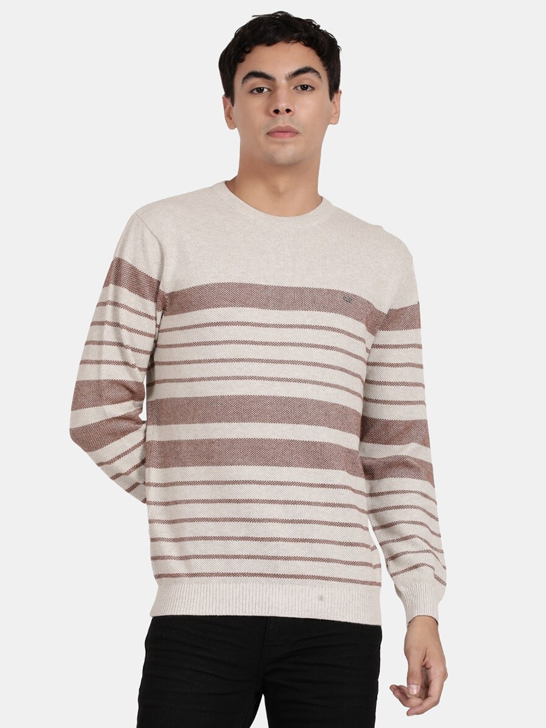 

t-base Men Cotton Striped Pullover, Cream