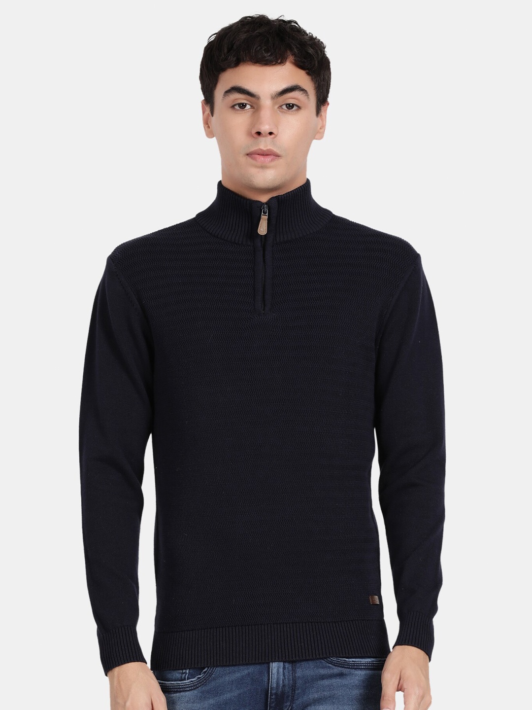 

t-base Men Striped Cotton Pullover, Navy blue
