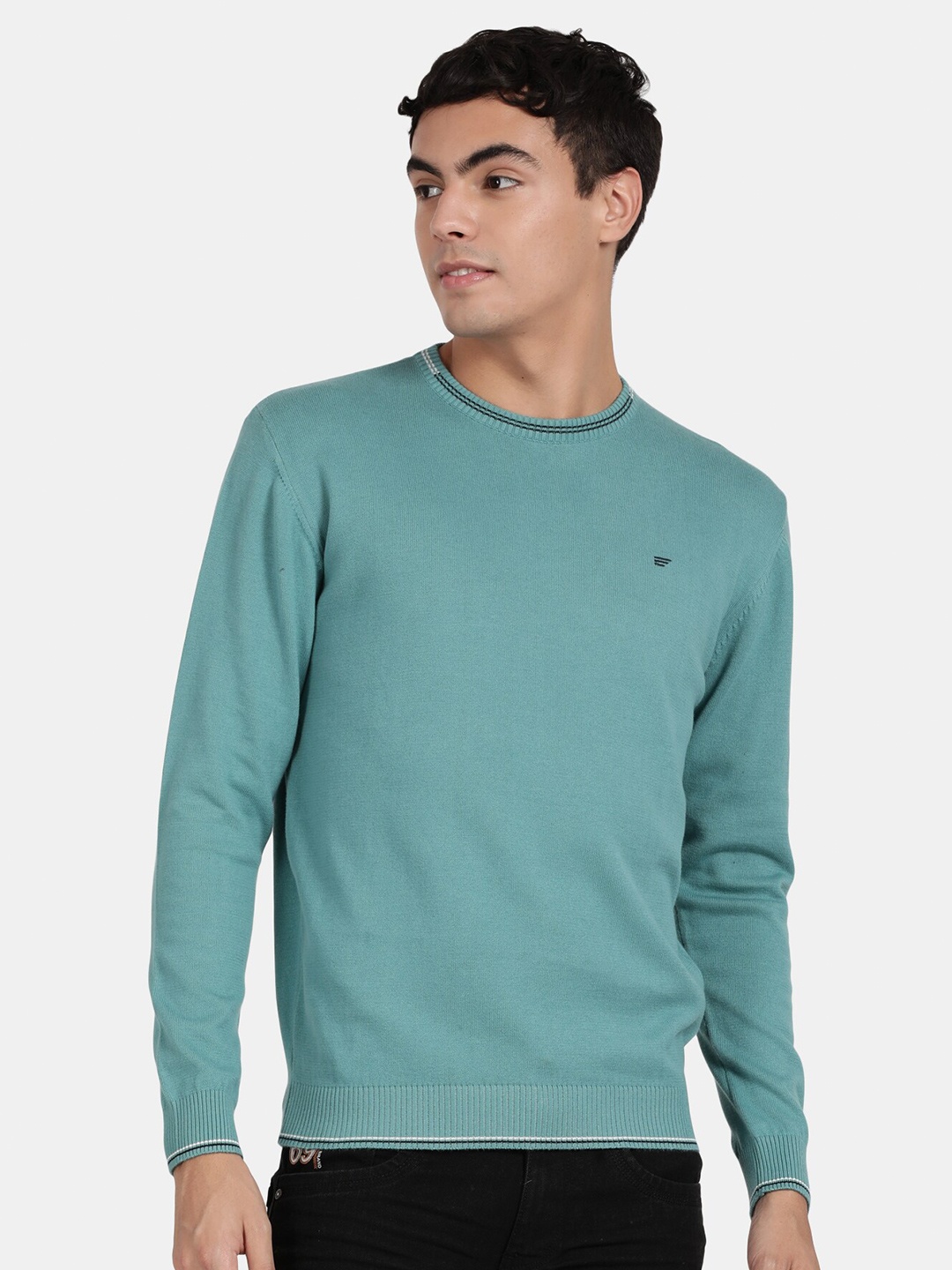 

t-base Men Round Neck Cotton Pullover, Sea green