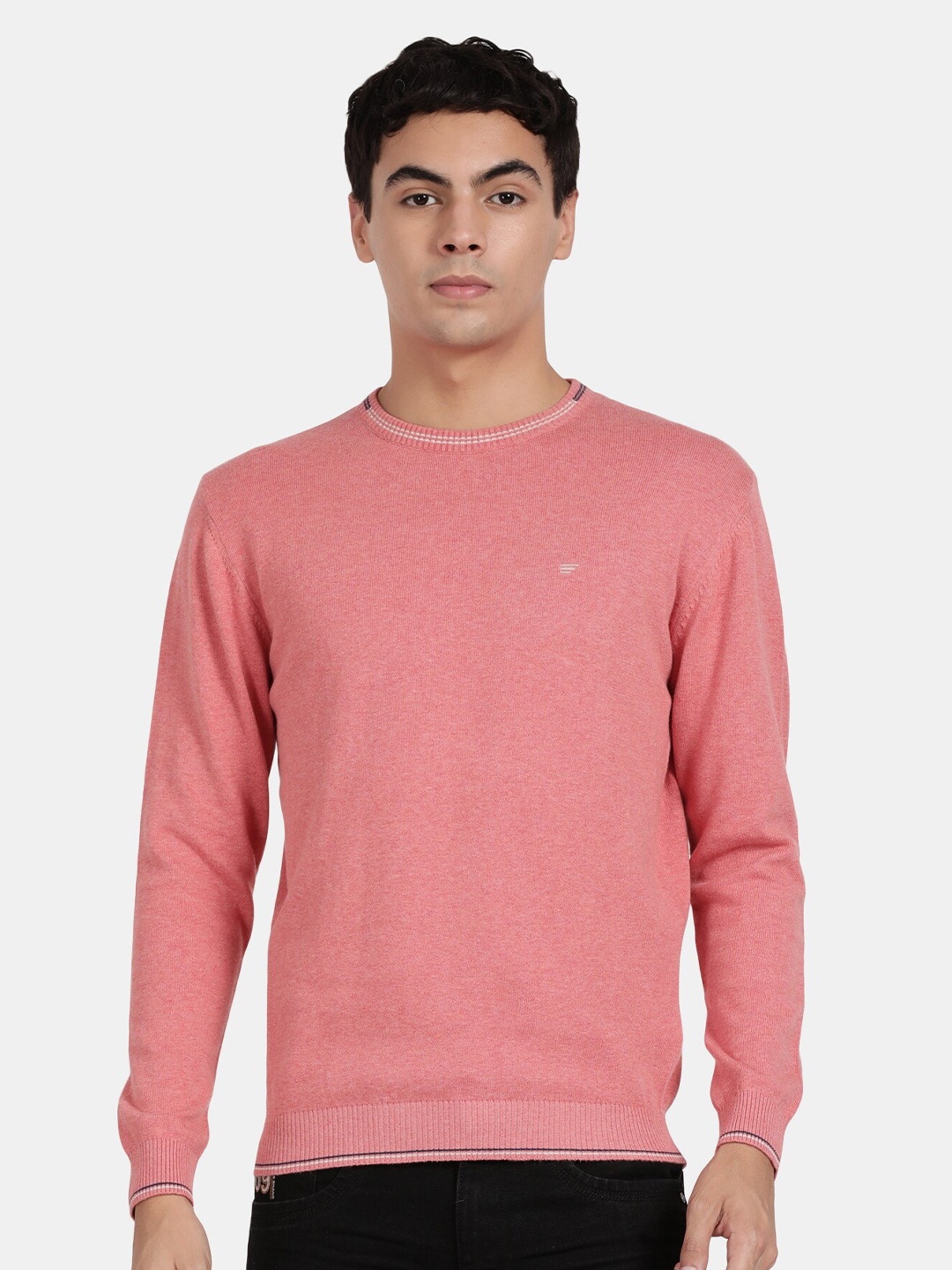 

t-base Men Round Neck Cotton Pullover, Coral