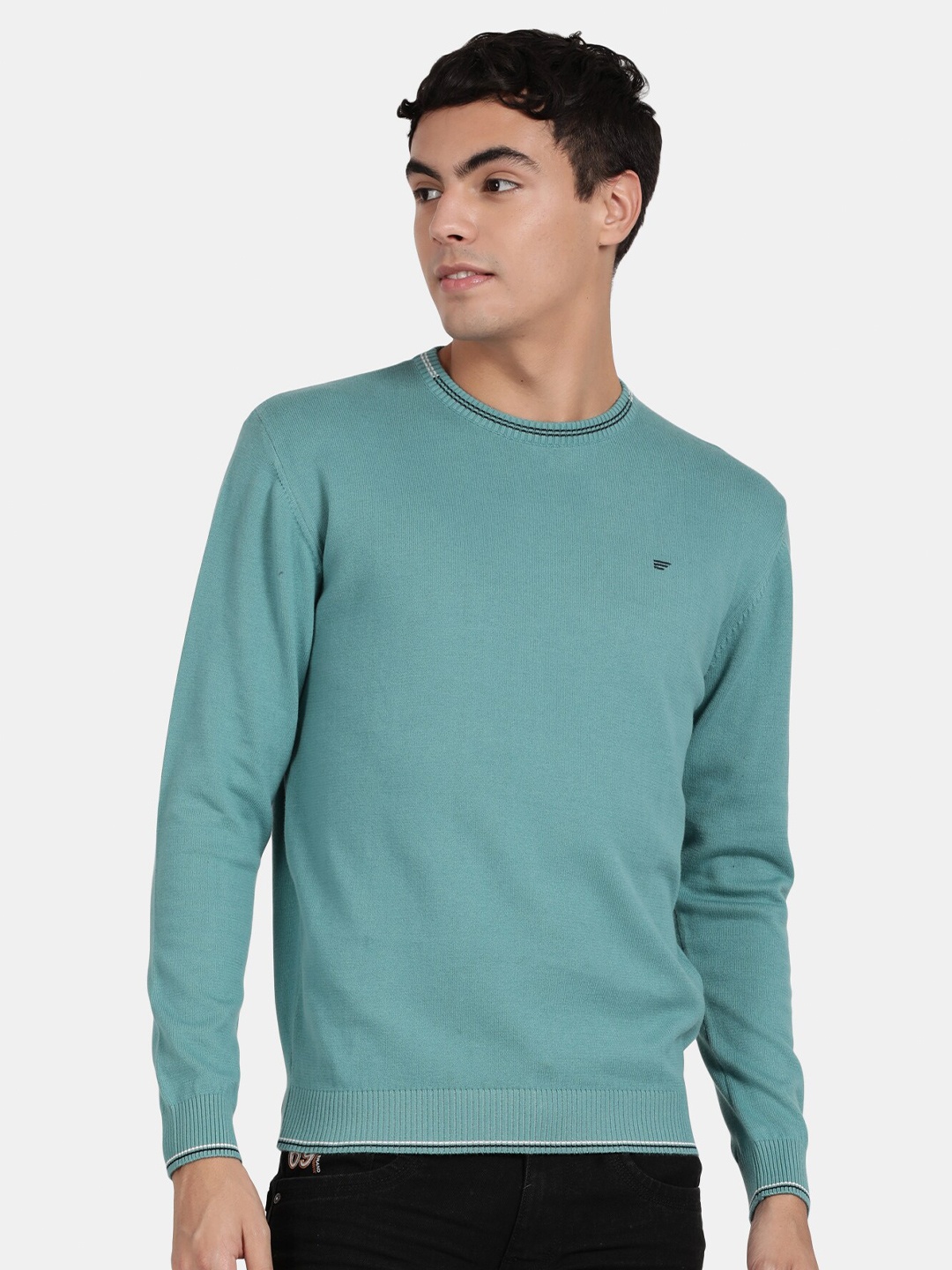 

t-base Men Round Neck Cotton Pullover, Sea green