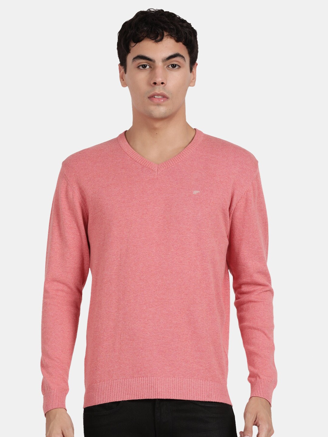 

t-base Men Round Neck Cotton Pullover, Coral