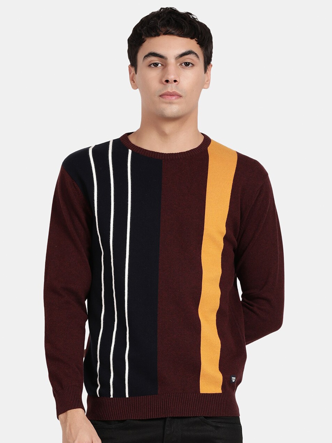 

t-base Men Cotton Striped Pullover, Maroon